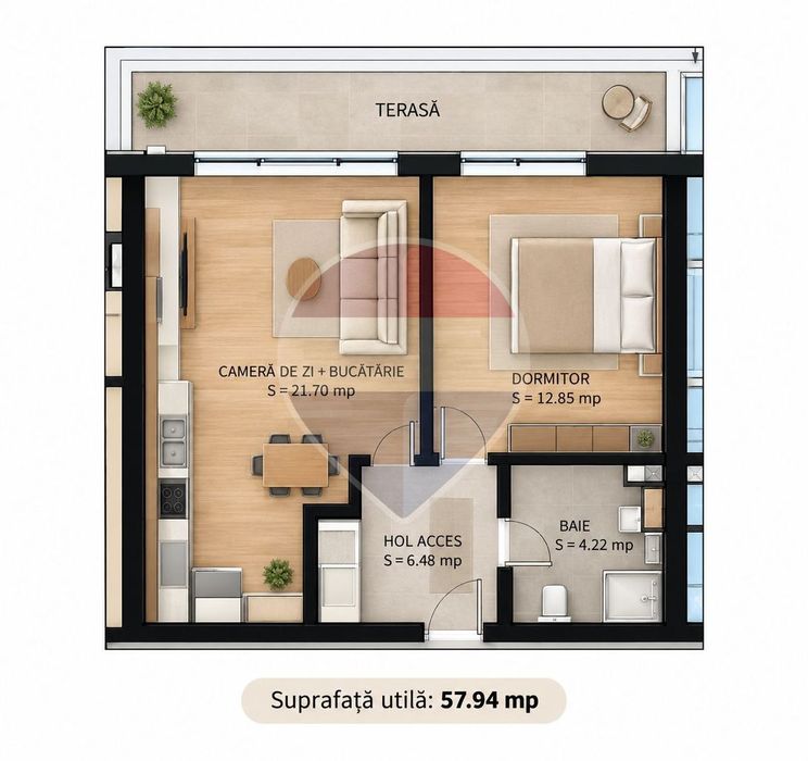 APARTAMENT 2 CAM | 45.25 MP + TERASĂ 79972 €