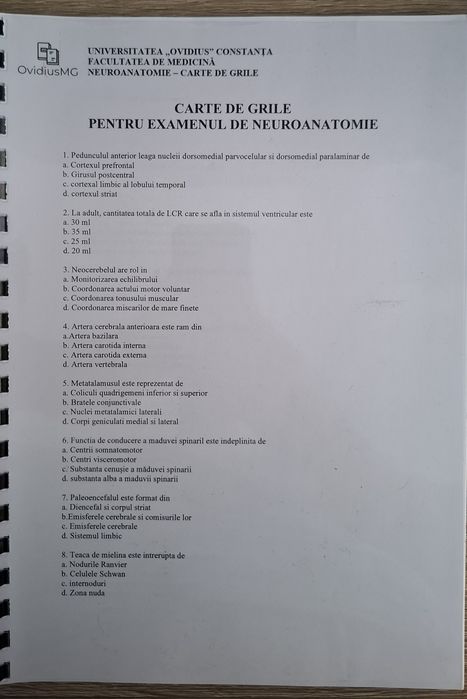 Materiale de studiu Facultatea de Medicină Ovidius