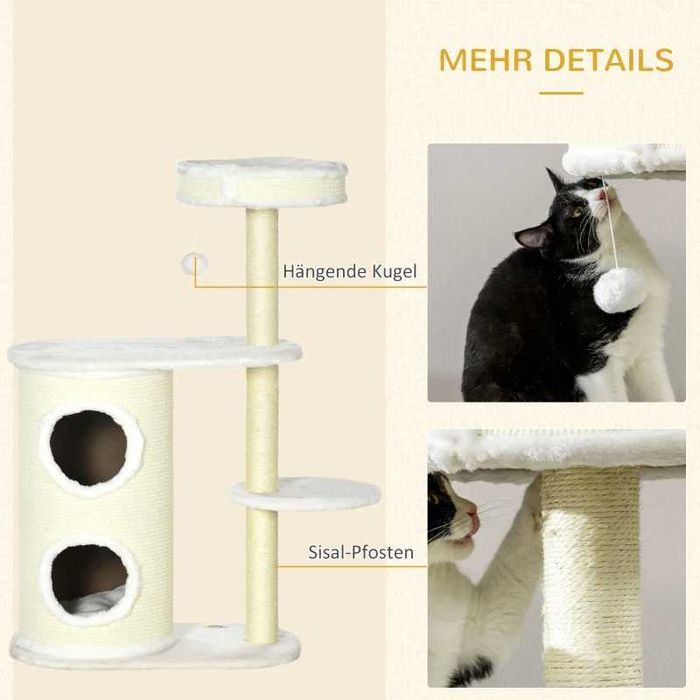 PawHut Дърво за котки с драскалка, 1 котешко легло и играчки за котки, 59 см x 35 см x 100 см