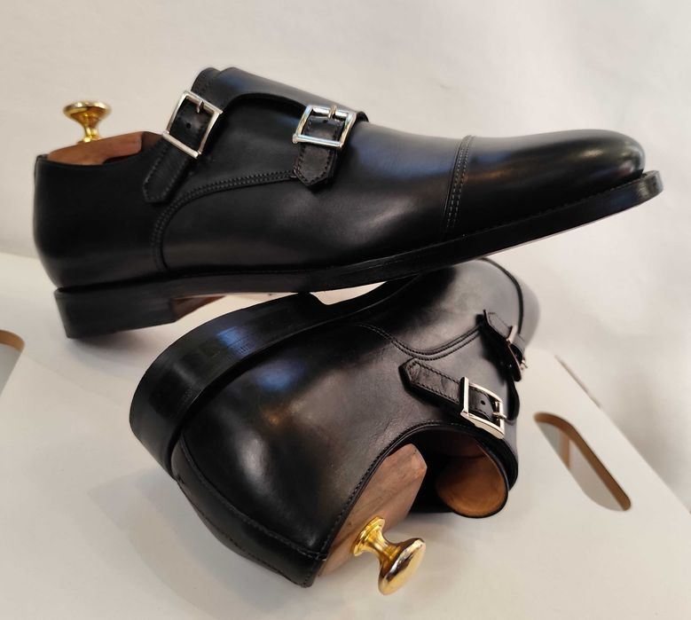 Pantofi monk 41 41.5 42 de lux SANTONI lucrati manual piele naturala