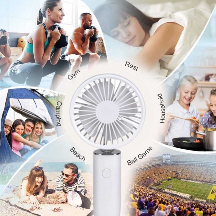 Ventilator portabil, 3 viteze, incarcare USB, 6h/1200mAh, 2W, alb