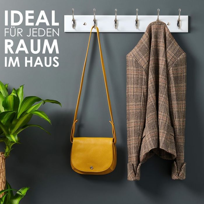 Cuier de haine LARHN de perete cu 6 cârlige – nichel mat 59cm