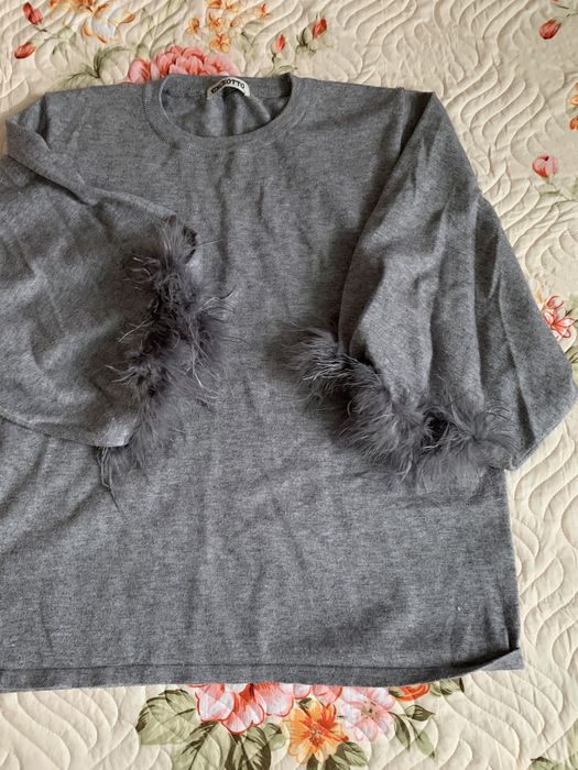 Bluza maneci 3/4 cu blanita naturala