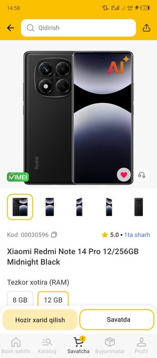 Redmi Note 14pro 12/256 gb OCHILMAGAN KREDIT EMAS