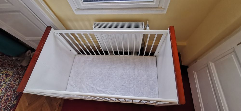 Patut pentru copii Baby, din lemn masiv, 120x60 cm, cu sertar