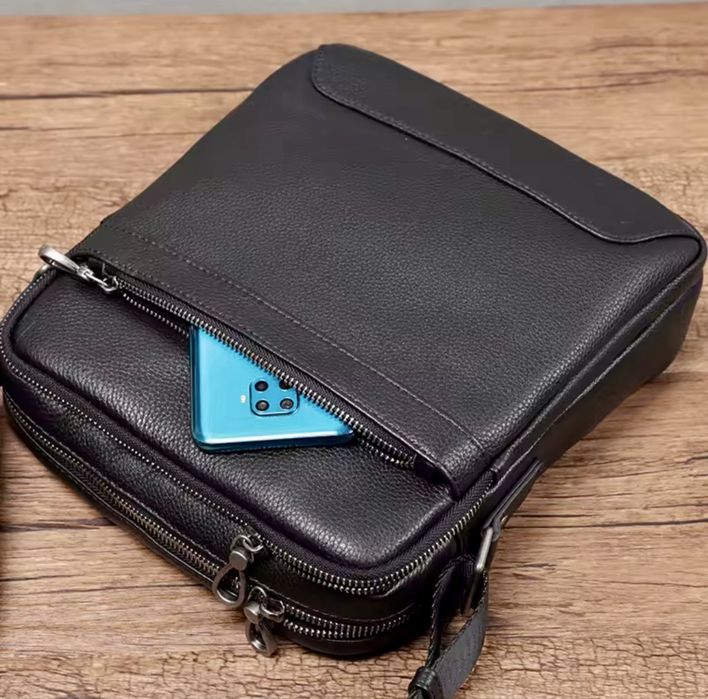 Мъжка модерна бутикова чанта с голям капацитет /Черна естествена кожа!