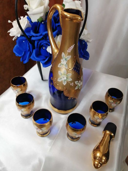 Set pahare Bohemia Crystal placat cu aur 24 K