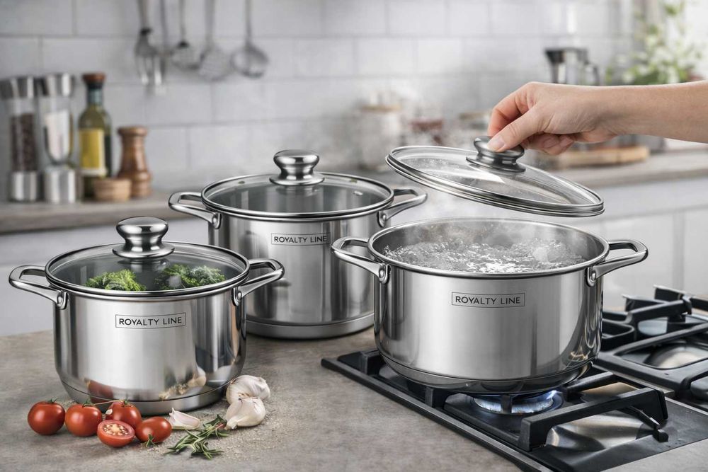 Set oale inox Royalty Line, 6 piese, capace din sticla