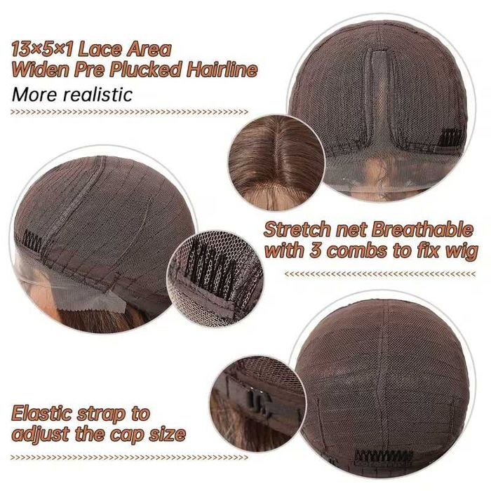 Кафява права перука 65 см с дантелен път T Part Lace 13x4x1