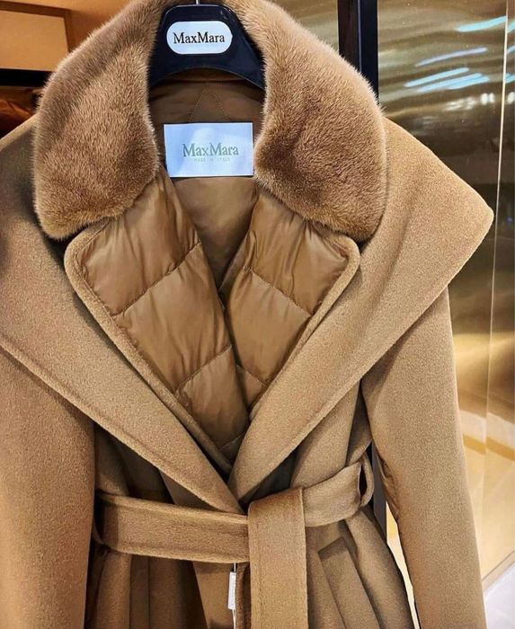 Палто от кашмир,вълна ,гъши пух и яка от норка