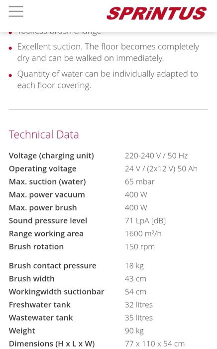 Mașină de spălat și uscat pardoseala Sprintus