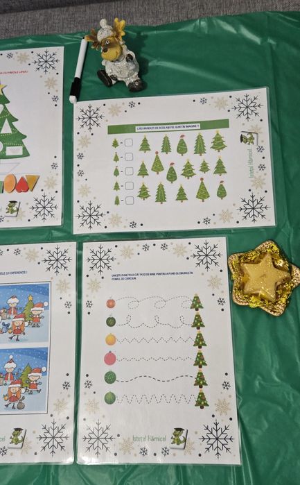 Fise educative laminate, reutilizabile iarna Craciun