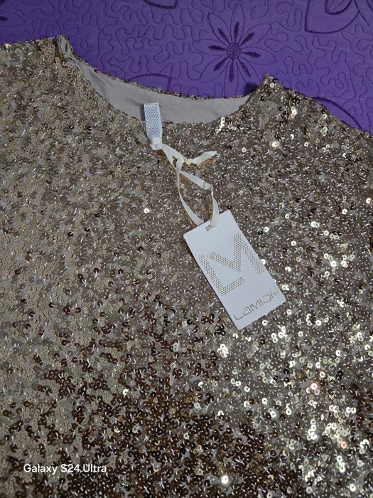 Tricou paiete aurii Lamiar în stil de sarbatoare marime universala