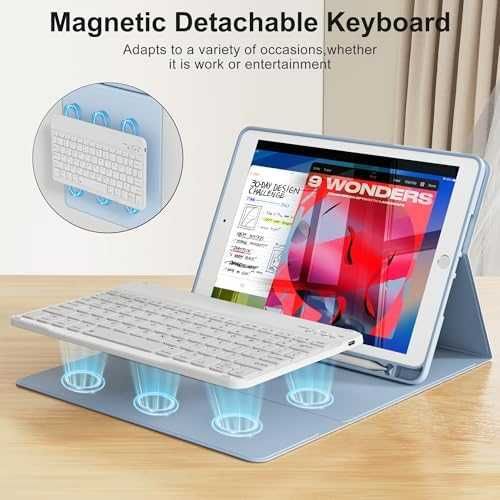Нов Калъф с Bluetooth клавиатура за iPad 9/8/7 10.2, светлосин магнитен кейс Айпад