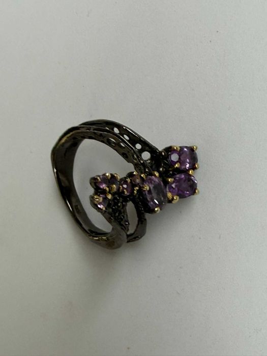Inel Luxury- Ametist natural si argint 925- Rhodium negru