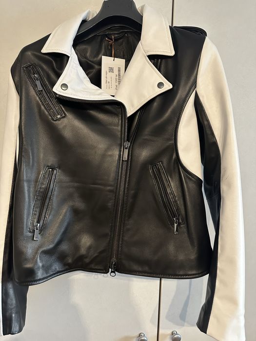 Geacă din piele ovine ZXS black and white