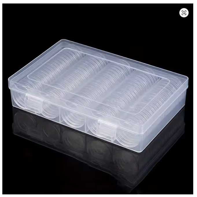 100 capsule din plastic pentru protejarea monedelor. 25, 27 și 30 mm.