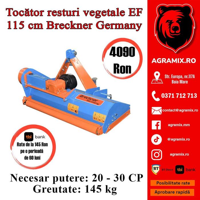 Tocatoare resturi vegetale latime de lucru EF 115 cm nou Agramix