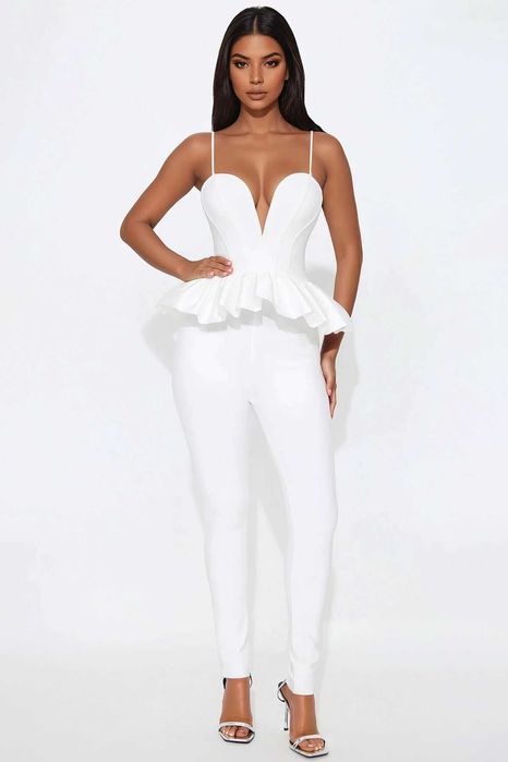 fashion nova бандажен бял гащеризон панталон топ бандаж нов балерина