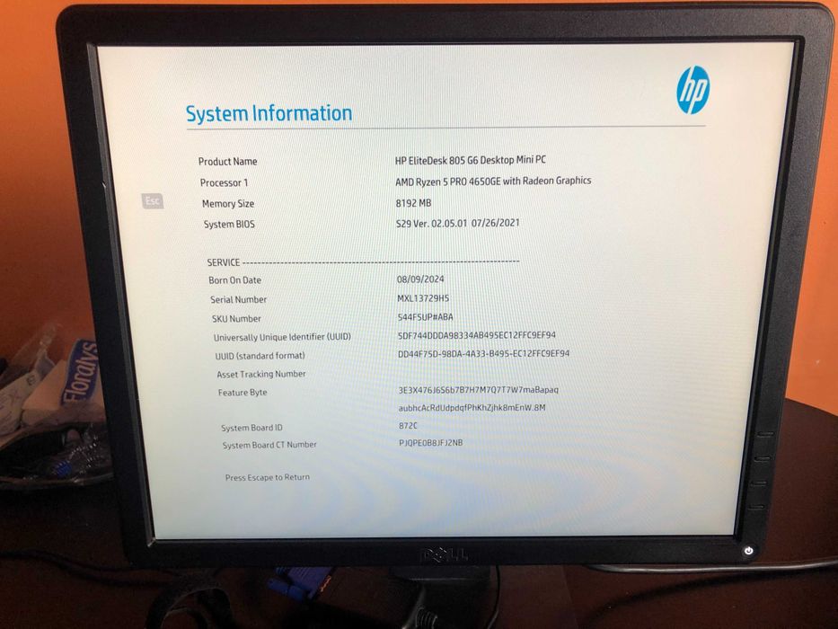 HP EliteDesk 805 G6 Mini, AMD Ryzen 5 Pro 4650GE 3.3 GHz (8 MB),8 GB, DDR4,No hard drve, AMD Radeon Vega