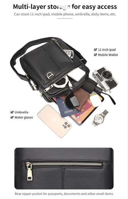 Мъжка луксозна кожена чанта Montreal*/Черна естест. кожа -10%Промоция!