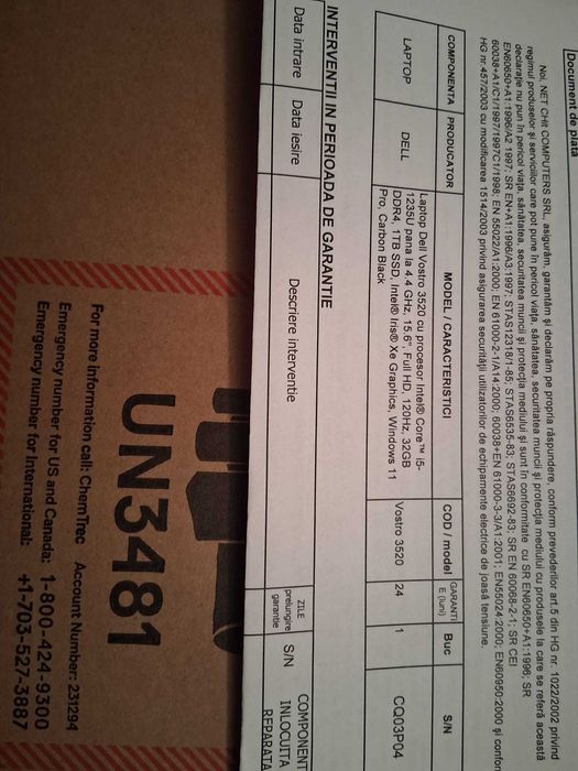 Laptop Dell Vostro 3520-Nou