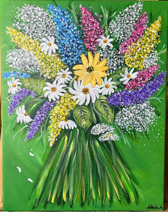 Tablou floral - pictura realizata in acrilic pe Canva