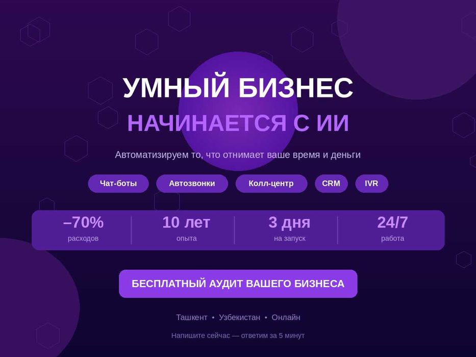 AI автоматизация бизнеса — чат-бот, колл-центр, CRM ИИ Suniy intellekt