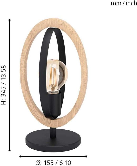 EGLO Lampă de masă vintage industrială E27 oțel si lemn negru-maro