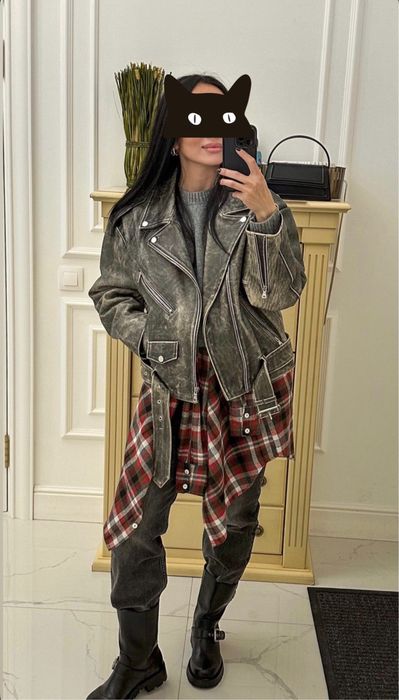 Кожаная косуха серая