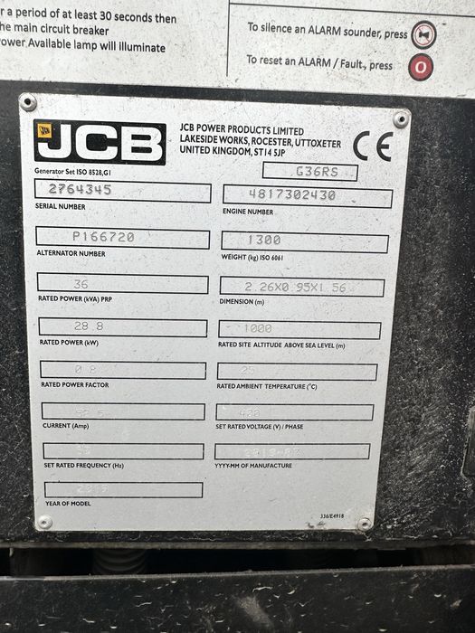 Generator JCB G36RS 36 kva AVR