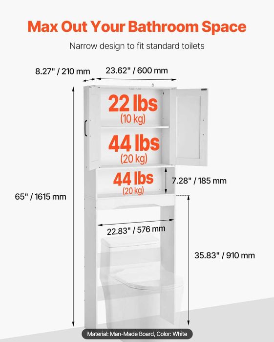 Dulap alb pentru baie deasupra toaletei VEVOR