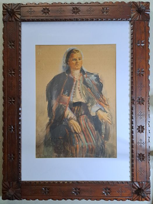 Pictură,"Tânără în port popular",Viorica Ana İonescu (n.1900-d.?)