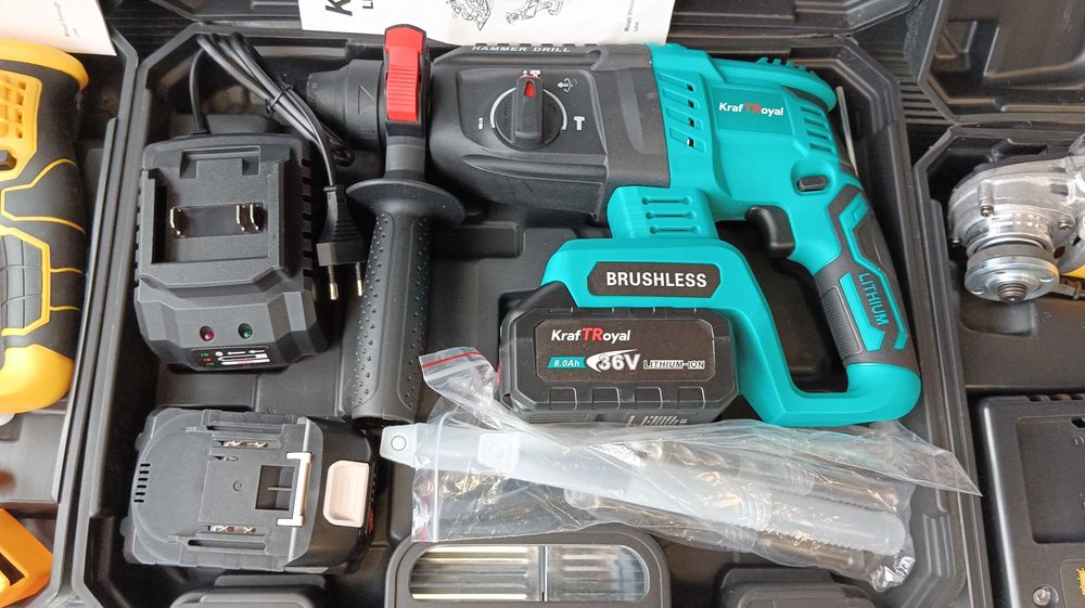 Безчетков Акумулаторен перфоратор къртач бормашина 36V 8Ah 2 батерии