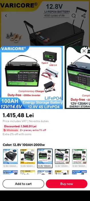 Baterie lipofe4 12v 180ah defectă