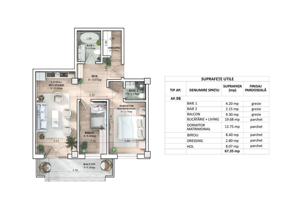 ESQ Village 3 Galata, apartament cu 3 camere, tip 2, etaj 1