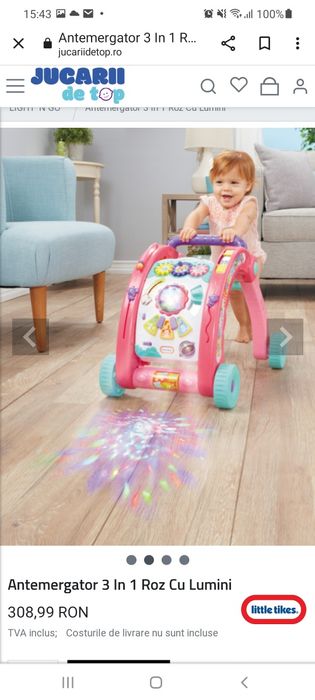 Antemergator 3 în 1 roz cu lumini