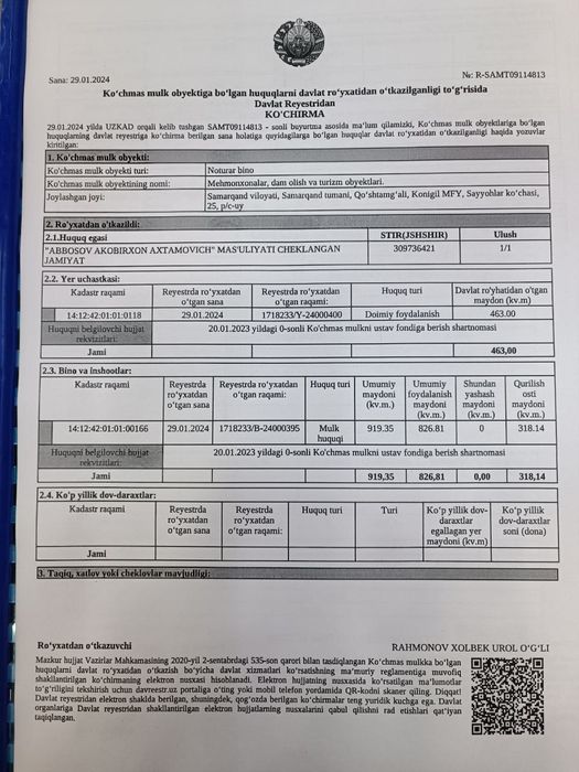 Qurulishi bitmagan Mehmonxona sotiladi.