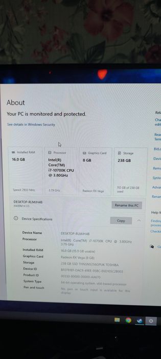 Unitate pc Gaming i7 10700k 16 gb ram vega 56 8gb