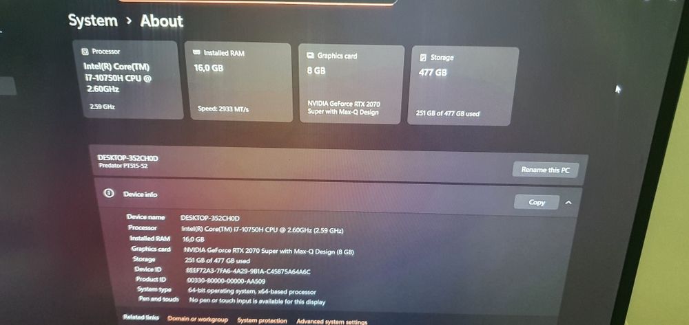 Yitqich Noutbuk Acer Predator