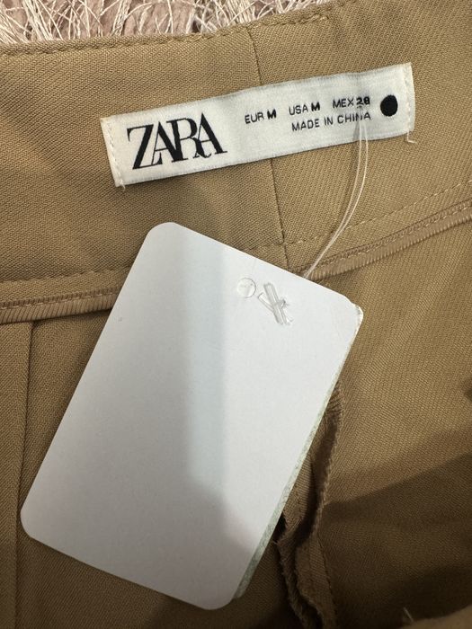 Pantaloni bej camel drepti eleganti cu talie inalta Zara marimea M