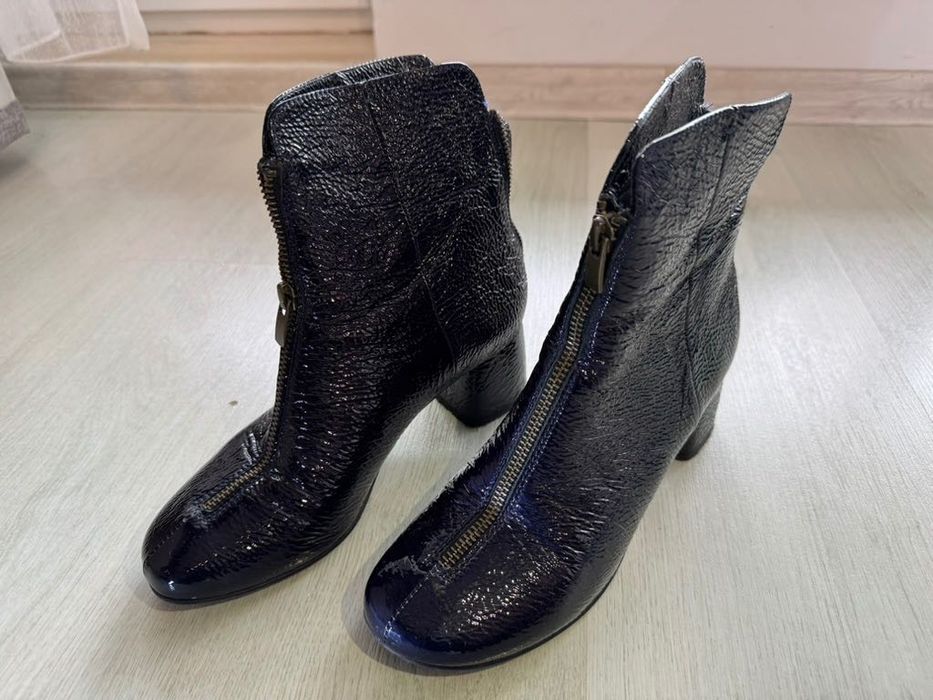 Ghete elegante din piele naturală, Musette, mărime 35, negre lacuite