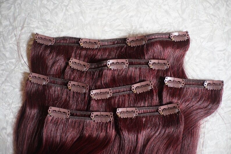 Червен Цвят патланжан удължения за коса треса на щипки