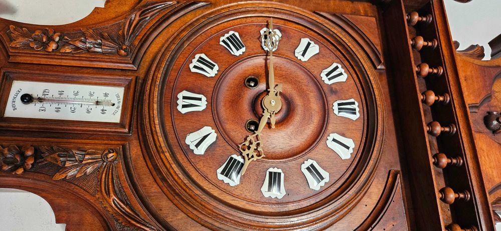 Ceas de perete francez cu barometru si termometru, anii 1900