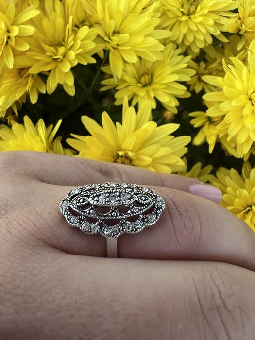 Inel Art Deco din argint si zirconii