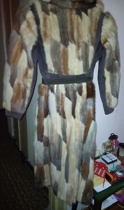 Haină de blană naturală eleganta, model patchwork deosebit