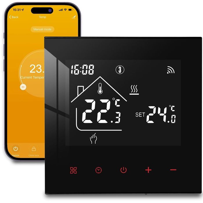 Termostat  negru controler de cameră inteligent WiFi pentru încălzire