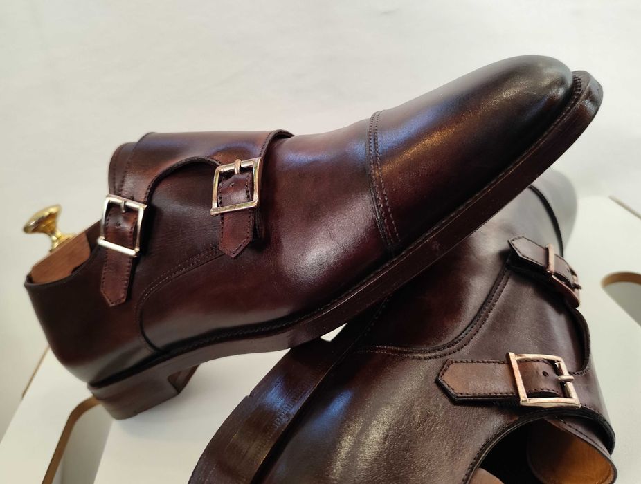 Pantofi monk 41 41.5 42 de lux SANTONI piele naturala lucrati manual