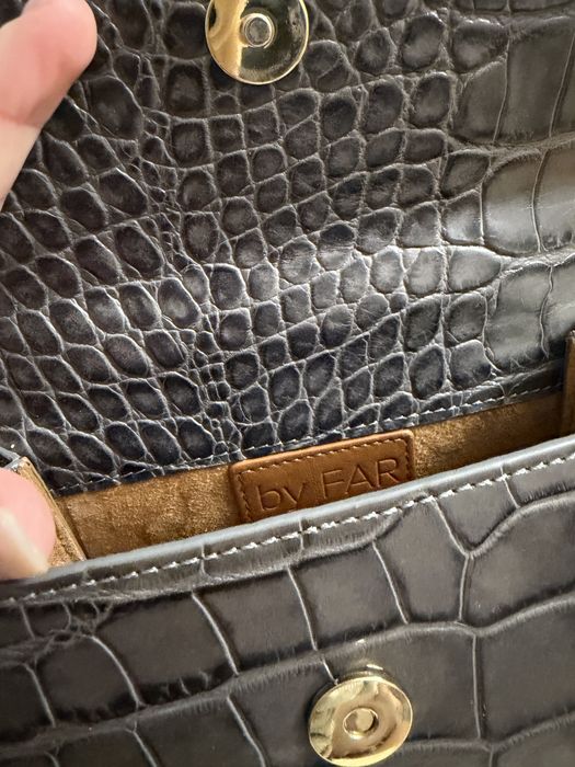 BY FAR Grey Croc Mini Top Handle Bag