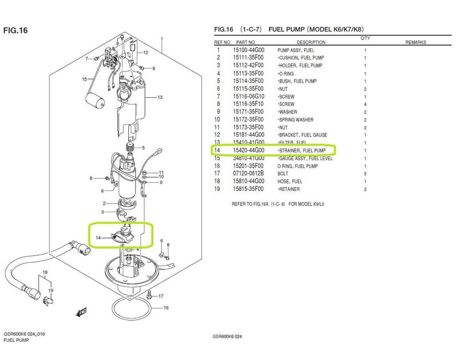 Филтър Цедка за бензинова помпа SUZUKI GSX-R GSR GSF VL 15420-44G00